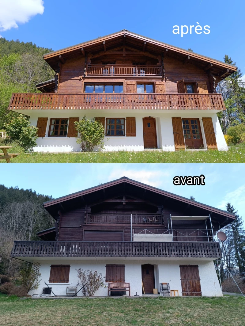 Ravalement de façade d'un chalet aux Contamines-Montjoie