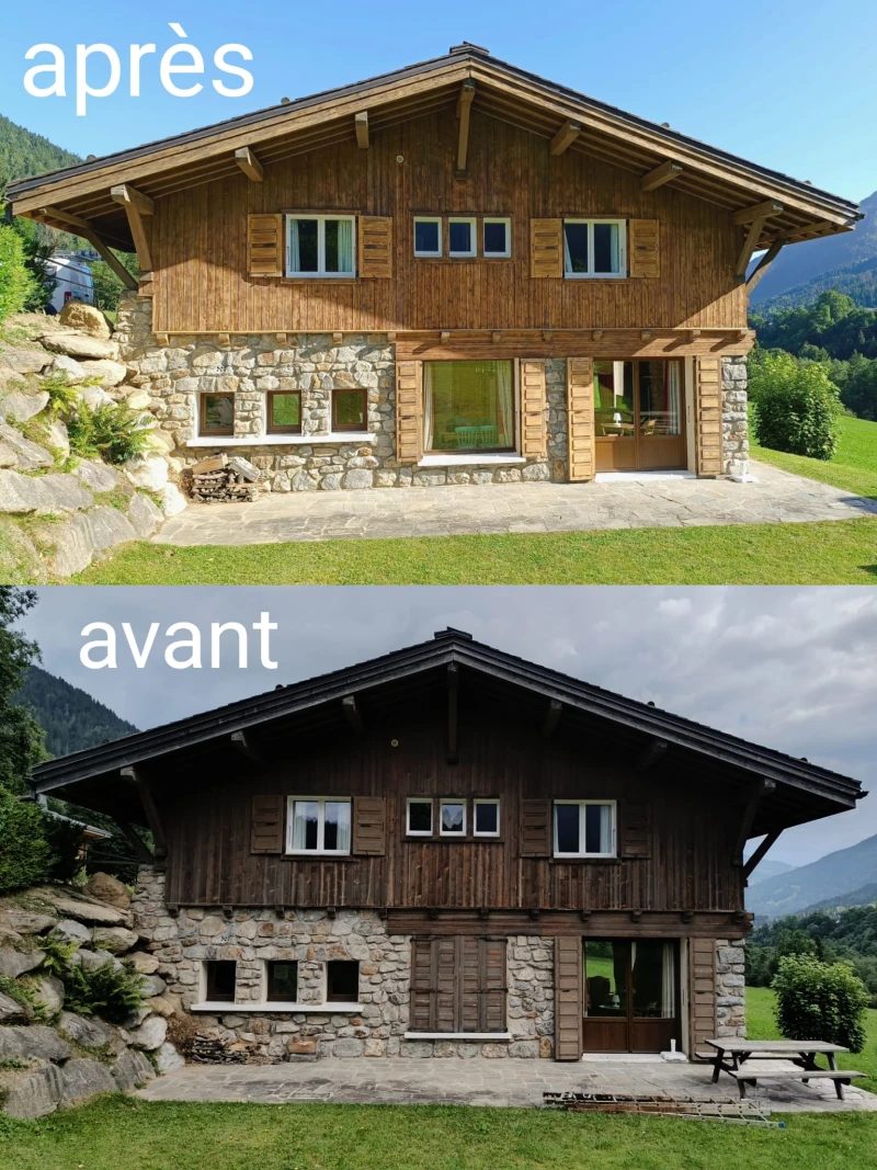 Rénovation et ponçage des boiseries d'un chalet aux Contamines-Montjoie