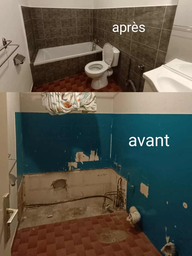 Rénovation d'une salle de bains avec carrelage et peinture
